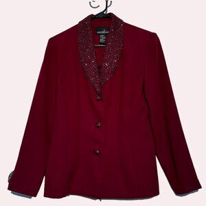 Dressy pantsuit, deep burgundy with sparling bead trim